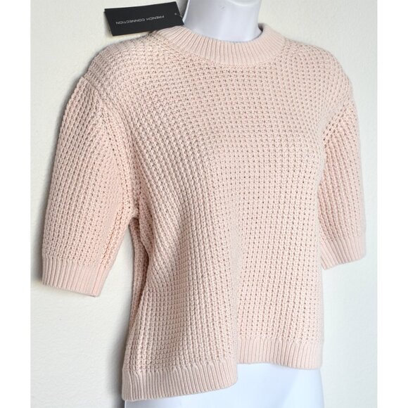 FRENCH CONNECTION NWT LUNA SHORT SLEEVE WAFFLE KNIT CAPRI BLUSH SWEATER. SIZE L - Picture 7 of 13